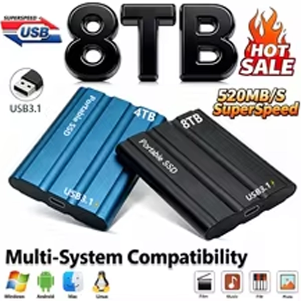 Reliable Slim Portable External SSD (High Speed Ultra-Fast Type-C Mobile & PC Drive)